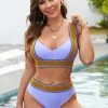 Webbing Purple Wide Strap Mid Waist Bikini Set
