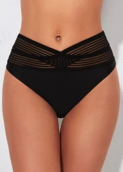 Black High Waisted Cross Strap Swimwear Panty