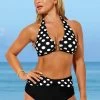 Black Polka Dot High Waisted Halter Bikini Set