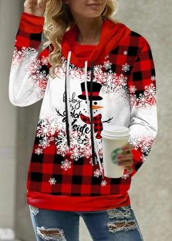 Red Drawstring Plus Size Christmas Print Sweatshirt 11 Red Drawstring Plus Size Christmas Print Sweatshirt -Modlily 288342 P 1640153967521