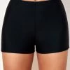 Black Mid Waisted Elastic Detail Swimwear Shorts