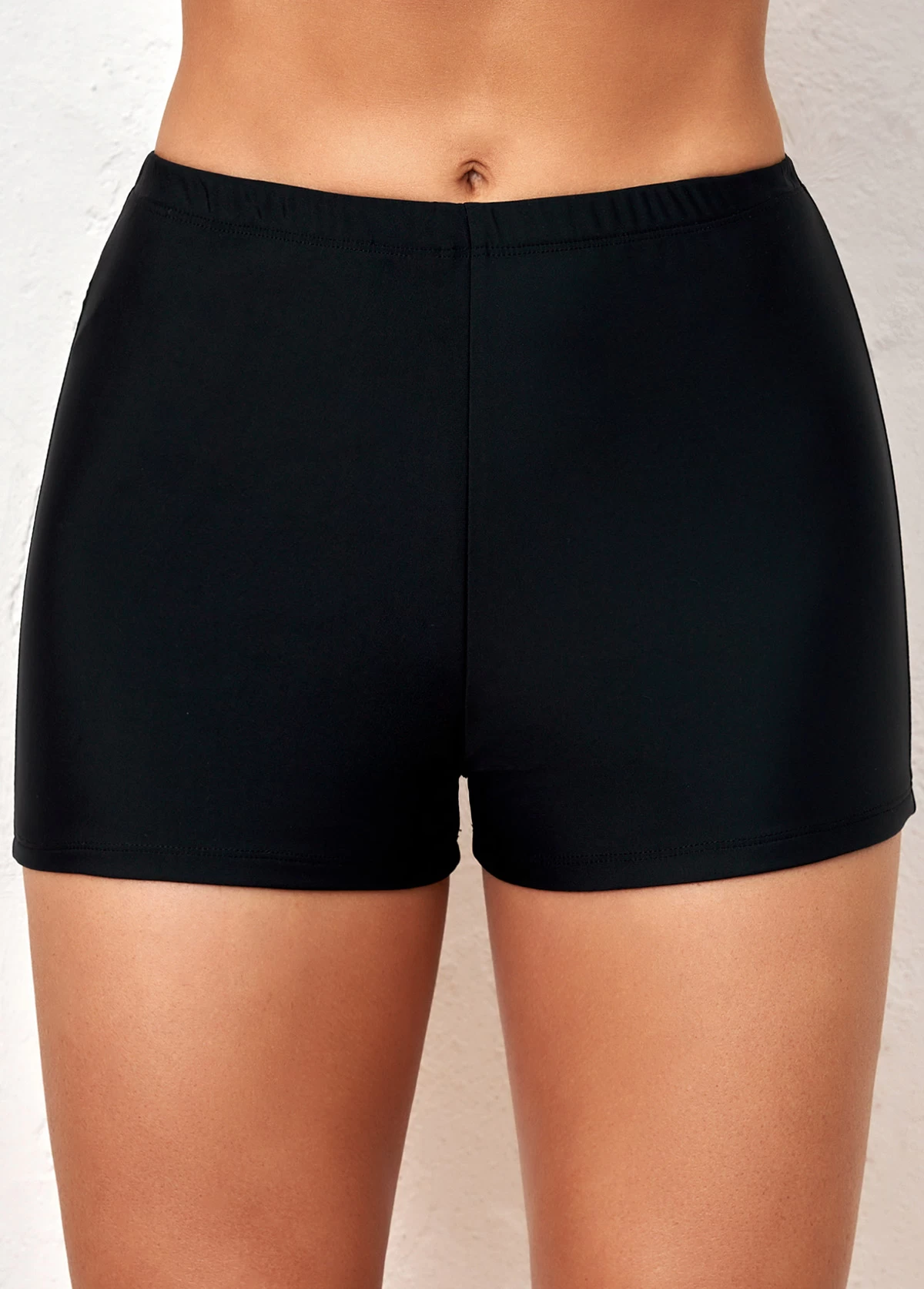 Black Mid Waisted Elastic Detail Swimwear Shorts 1 Black Mid Waisted Elastic Detail Swimwear Shorts