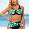 Tribal Print High Waisted Black Cross Strap Bikini Set