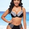 Striped Mid Waist Spaghetti Strap Bikini Set