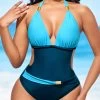 Peacock Blue Tie Back One Piece Swimwear