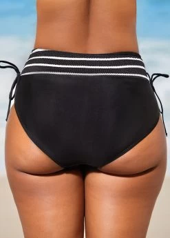 Stripe Print Black Tie Back Bikini Set 11 Stripe Print Black Tie Back Bikini Set -Modlily 288992 P 16372200646185