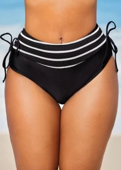 Stripe Print Black Tie Back Bikini Set 10 Stripe Print Black Tie Back Bikini Set -Modlily 288992 P 16372200646224