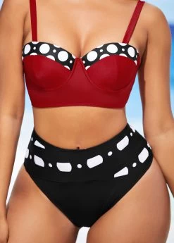 High Waisted Color Block Polka Dot Bikini Set -Modlily 289002 P 16424152204473