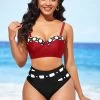 High Waisted Color Block Polka Dot Bikini Set