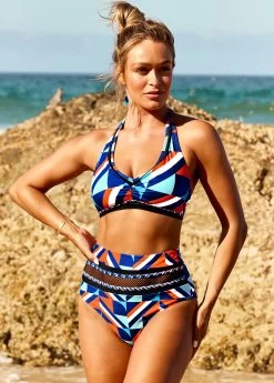 High Waisted Multi Color Fishnet Panel Bikini Set -Modlily 289065 P 16391182674992