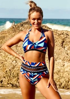 High Waisted Multi Color Fishnet Panel Bikini Set