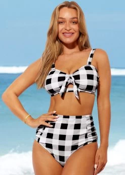 Plaid Tie Front High Waisted Bikini Set -Modlily 289068 P 16388821780203