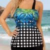Black Polka Dot And Tropical Print Tankini Set