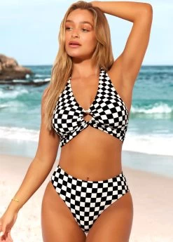 Color Block High Waisted Checkered Print Bikini Set 9 Color Block High Waisted Checkered Print Bikini Set -Modlily 289076 P 16387960851404