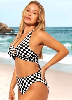 Color Block High Waisted Checkered Print Bikini Set 7 Color Block High Waisted Checkered Print Bikini Set -Modlily 289076 P 16387960854682