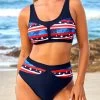 American Flag Print High Waisted Bikini Set