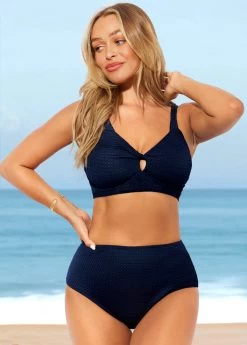Navy Blue Wide Strap High Waisted Bikini Set 15 Navy Blue Wide Strap High Waisted Bikini Set -Modlily 289270 P 16478642234554