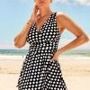 Color Block Checkered Print Cutout Swimdress Set