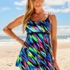 Printed Double Straps Multi Color Swimdress Set