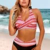 Tribal Print Halter High Waisted Orange Bikini Set