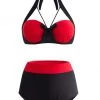 Bowknot High Waisted Color Block Bikini Set