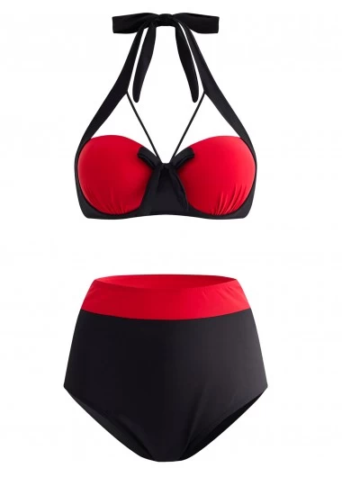 Bowknot High Waisted Color Block Bikini Set 1 Bowknot High Waisted Color Block Bikini Set