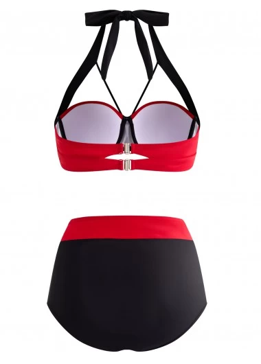 Bowknot High Waisted Color Block Bikini Set 2 Bowknot High Waisted Color Block Bikini Set - Image 2