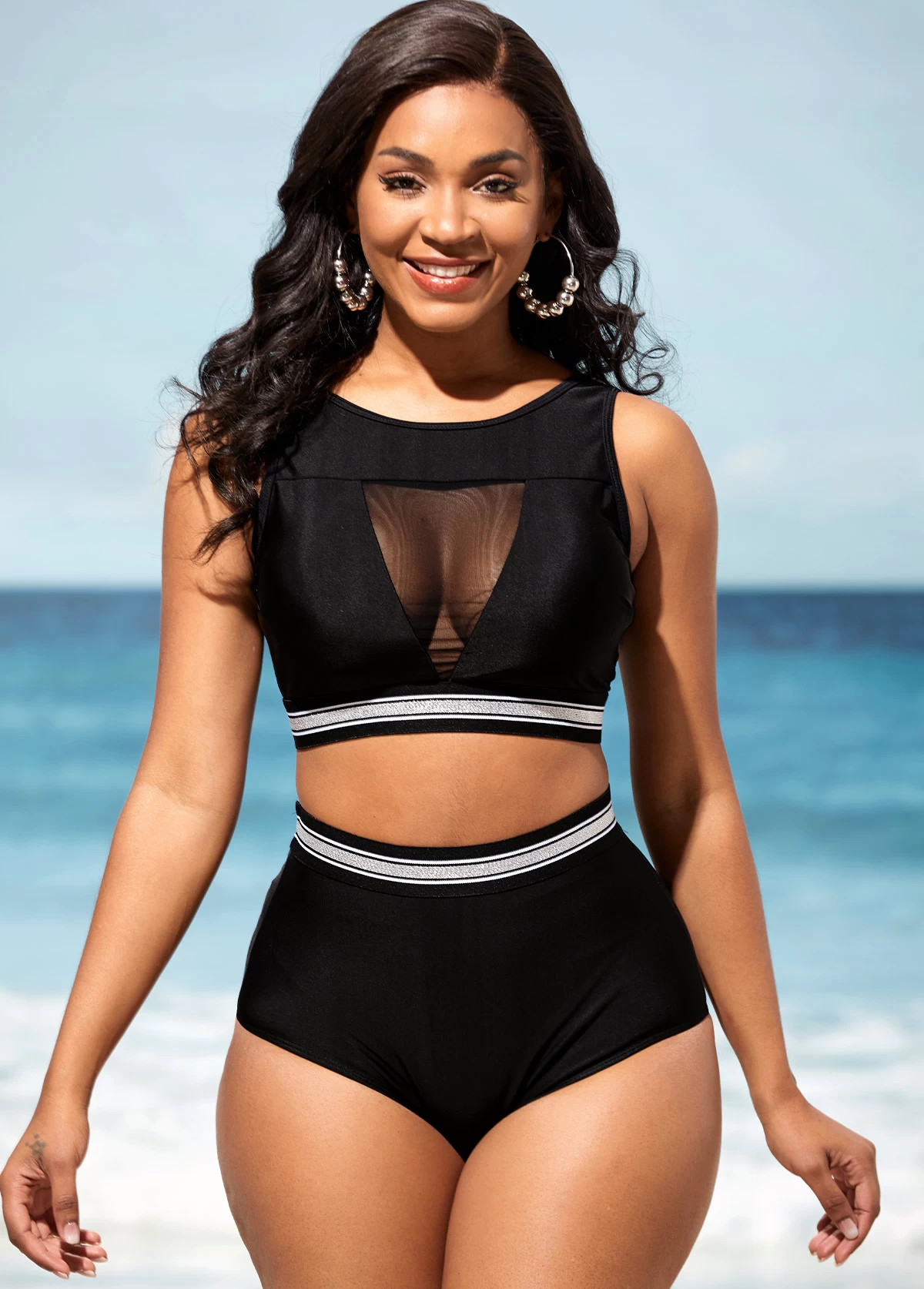 High Waisted Black Mesh Stitching Bikini Set 1 High Waisted Black Mesh Stitching Bikini Set
