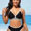 Black Contrast Stitch Cross Strap Bikini Set