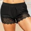 Laser Cut Out Mid Waist Black Swim Shorts