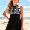 Tribal Print Black Cutout Swimdress Set