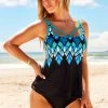 Tribal Print Strappy Front Blue Tankini Set