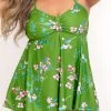 Floral Print Green Plus Size Swimdress Set