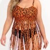 Plus Size Tassel Leopard Rust Orange Swimdress Set
