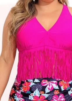 Plus Size Floral Print Tassel High Waist Bikini Set 10 Plus Size Floral Print Tassel High Waist Bikini Set -Modlily 290680 P 16403401485934