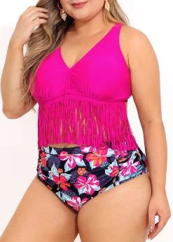Plus Size Floral Print Tassel High Waist Bikini Set 8 Plus Size Floral Print Tassel High Waist Bikini Set -Modlily 290680 P 16403401488622