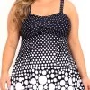 Polka Dot Cross Front Plus Size Black Swimdress Set