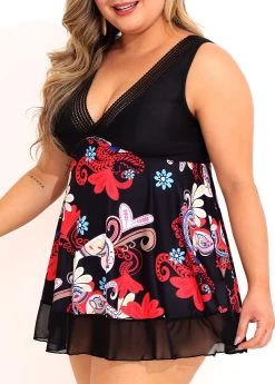 Mesh Stitching Tribal Print Plus Size Swimdress Set -Modlily 290724 P 16402563552632