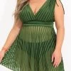Plus Size Striped Olive Green Swimdress Set