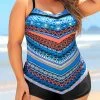 Tribal Print Spaghetti Strap Plus Size Tankini Set