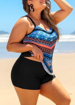 Tribal Print Spaghetti Strap Plus Size Tankini Set -Modlily 291027 P 16420510978842