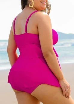 Plus Size Hot Pink Layered Hem Tankini Set 7 Plus Size Hot Pink Layered Hem Tankini Set -Modlily 291042 P 16408607581122