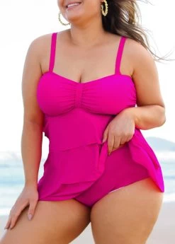 Plus Size Hot Pink Layered Hem Tankini Set 8 Plus Size Hot Pink Layered Hem Tankini Set -Modlily 291042 P 16408607583363
