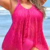 Plus Size Hot Pink Lace Tankini Set