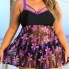 Plus Size Floral Print Purple Swimdress Set