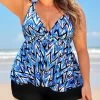Plus Size Chevron Print Blue Tankini Set