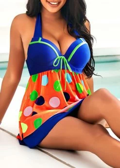 Rainbow Color Polka Dot Bowknot Halter Swimdress And Pantskirt 9 Rainbow Color Polka Dot Bowknot Halter Swimdress And Pantskirt -Modlily 291485 P 16427291700923