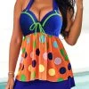 Rainbow Color Polka Dot Bowknot Halter Swimdress And Pantskirt