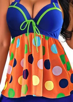 Rainbow Color Polka Dot Bowknot Halter Swimdress And Pantskirt 11 Rainbow Color Polka Dot Bowknot Halter Swimdress And Pantskirt -Modlily 291485 P 16427291708075