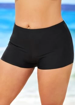 Black Mid Waisted Elastic Detail Swimwear Shorts 11 Black Mid Waisted Elastic Detail Swimwear Shorts -Modlily 291652 P 16448379914942